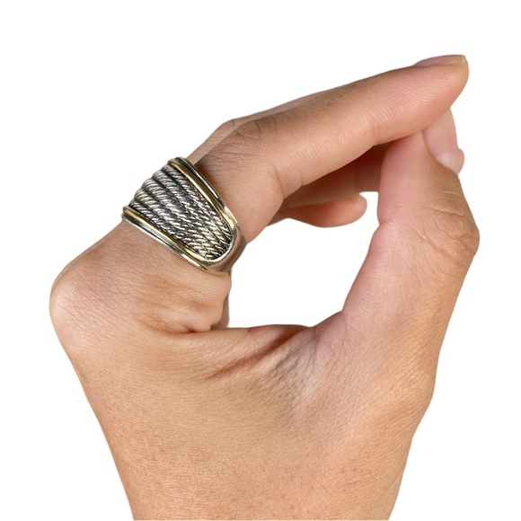 RARE David Yurman Origami Wide Cable Band Ring Sterling Silver & 18K Gold size 7 - Picture 2 of 8